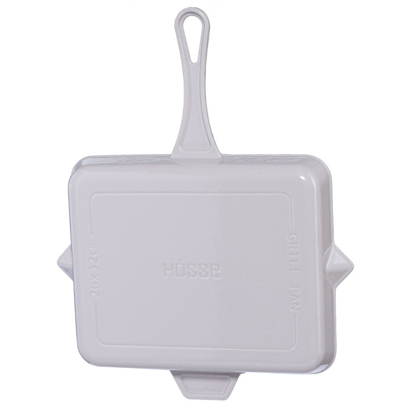 Sartén para parrilla de hierro fundido esmaltado Hosse, Ivory, 26x32cm | Sartén para parrilla de hierro fundido | Sartén de hierro fundido |