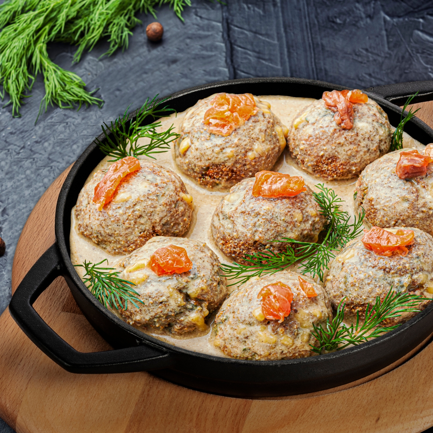 albóndigas-con-salsa-en-sartén-de-hierro-fundido